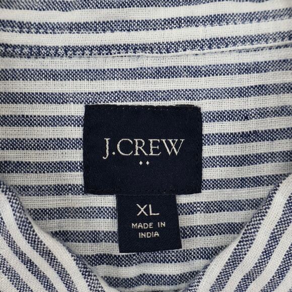 J.Crew Factory Men's Classic Linen Blend Long Sleeve Stripe Shirt Blue Size XL - Picture 9 of 11